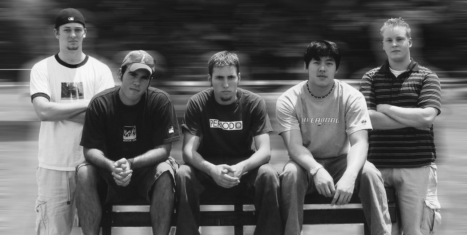 Archival black-and-white photograph of Carcen's five-member lineup