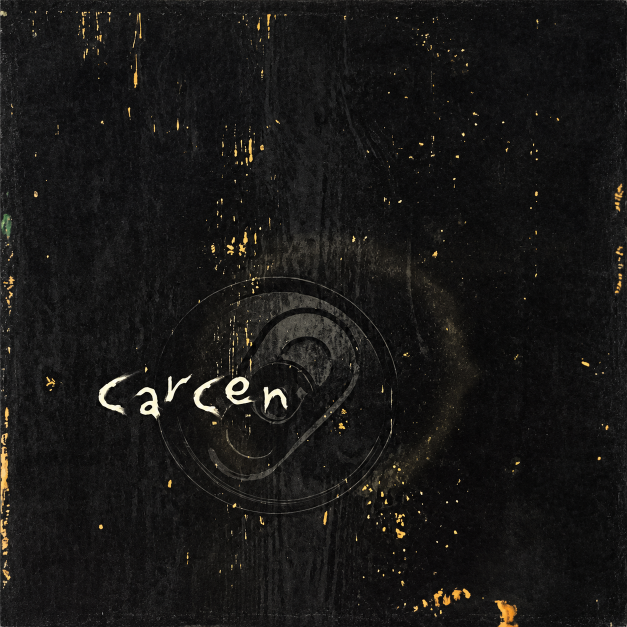 Restored view of the original self-titled Carcen CD cover, with a dark textured background and handwritten Carcen lettering
